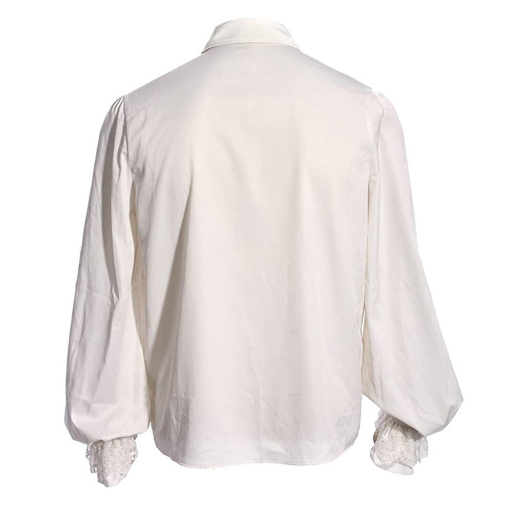 Mens Victorian Medieval Shirt Long Puff Sleeves Ruffle Collar Tops Blouse Basic gallery