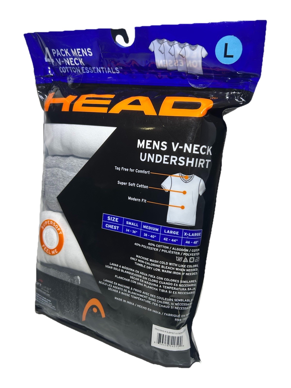New Head Men’s 4 Pack V-Neck Cotton Essential Soft Cotton T-Shirts Size S and L gallery