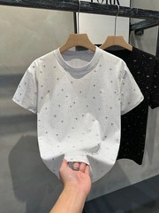 Sparkly Star Sequin Men’s Short Sleeve T-Shirt Casual Cotton Blend Crew Neck Tee