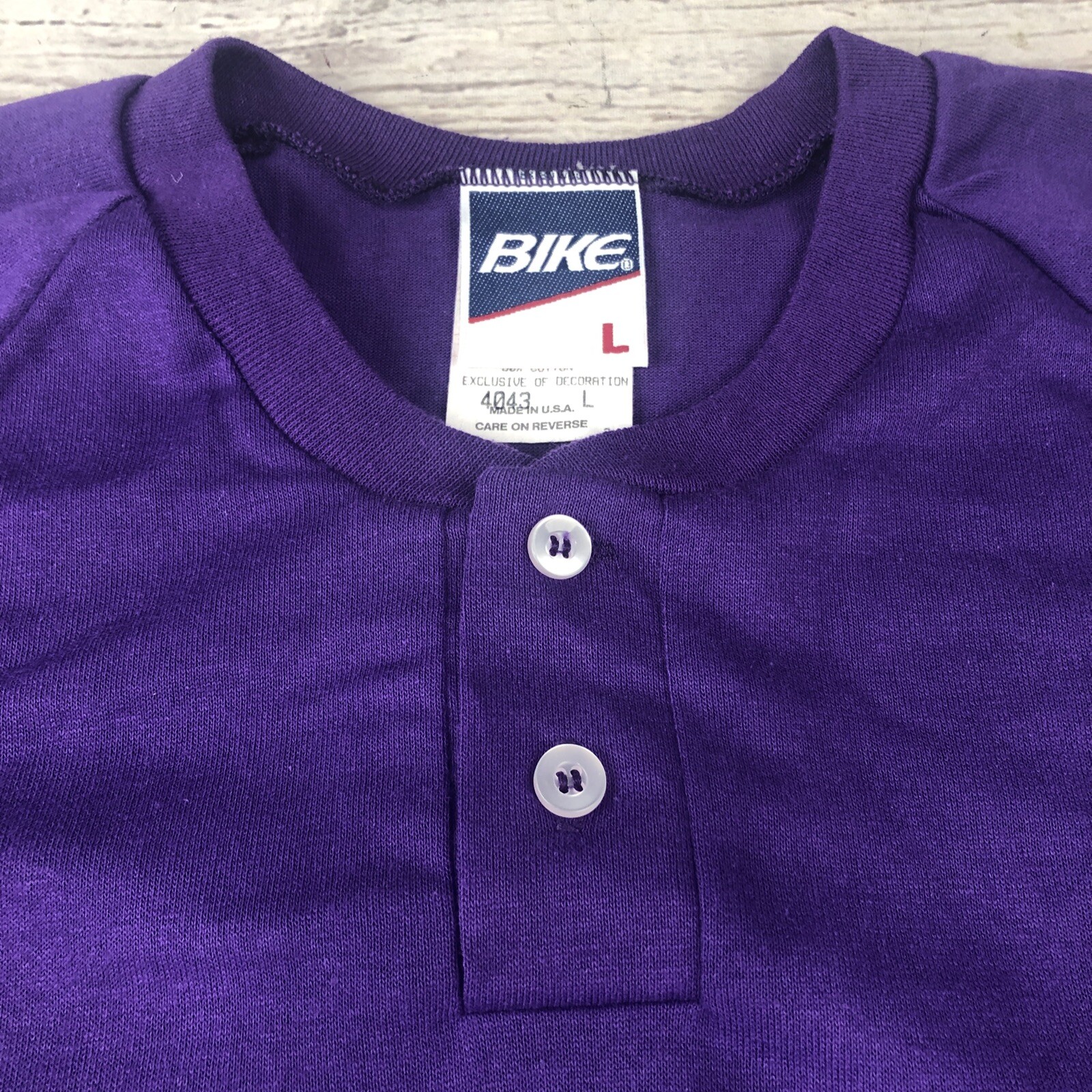 VTG BIKE Athletic Purple T-Shirt SZ L Single Stitch 2 button Shirt Sleeve gallery