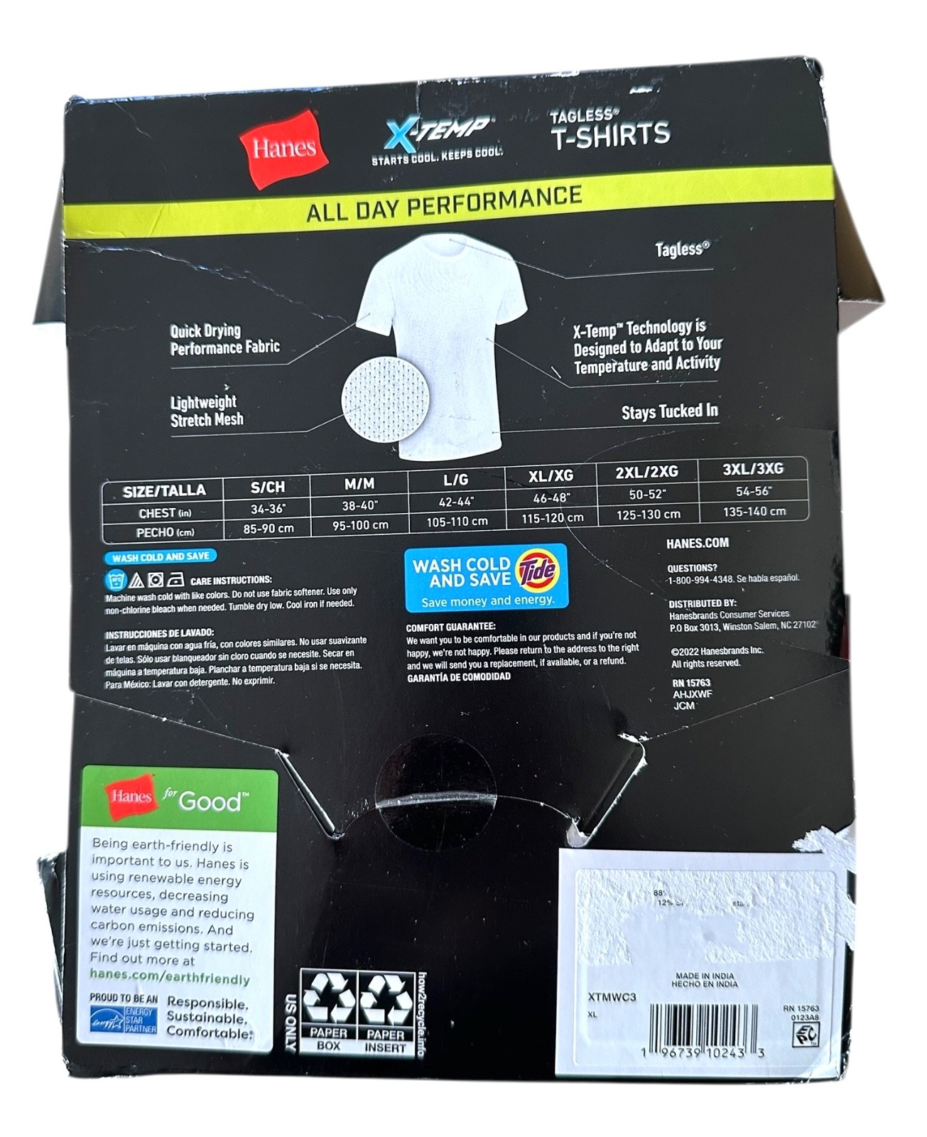 Hanes Men's Undershirts T-Shirt Pack, 3-Pack X-Temp Moisture-Wicking Sz XL White gallery