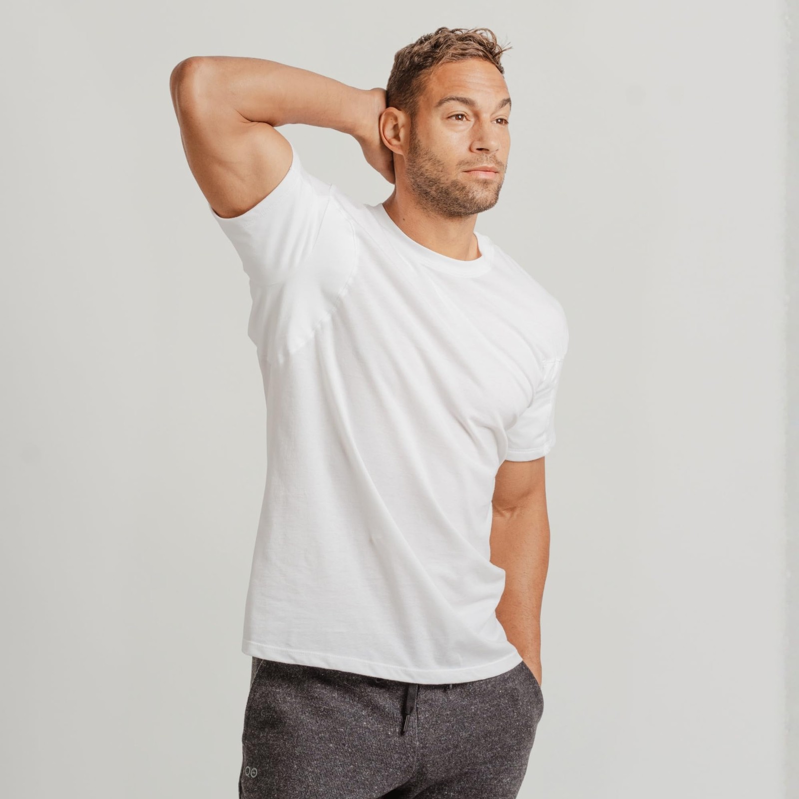 Mens Sweatproof Undershirt - Cotton Crew Neck T-Shirt with Underarm Sweat Pads gallery