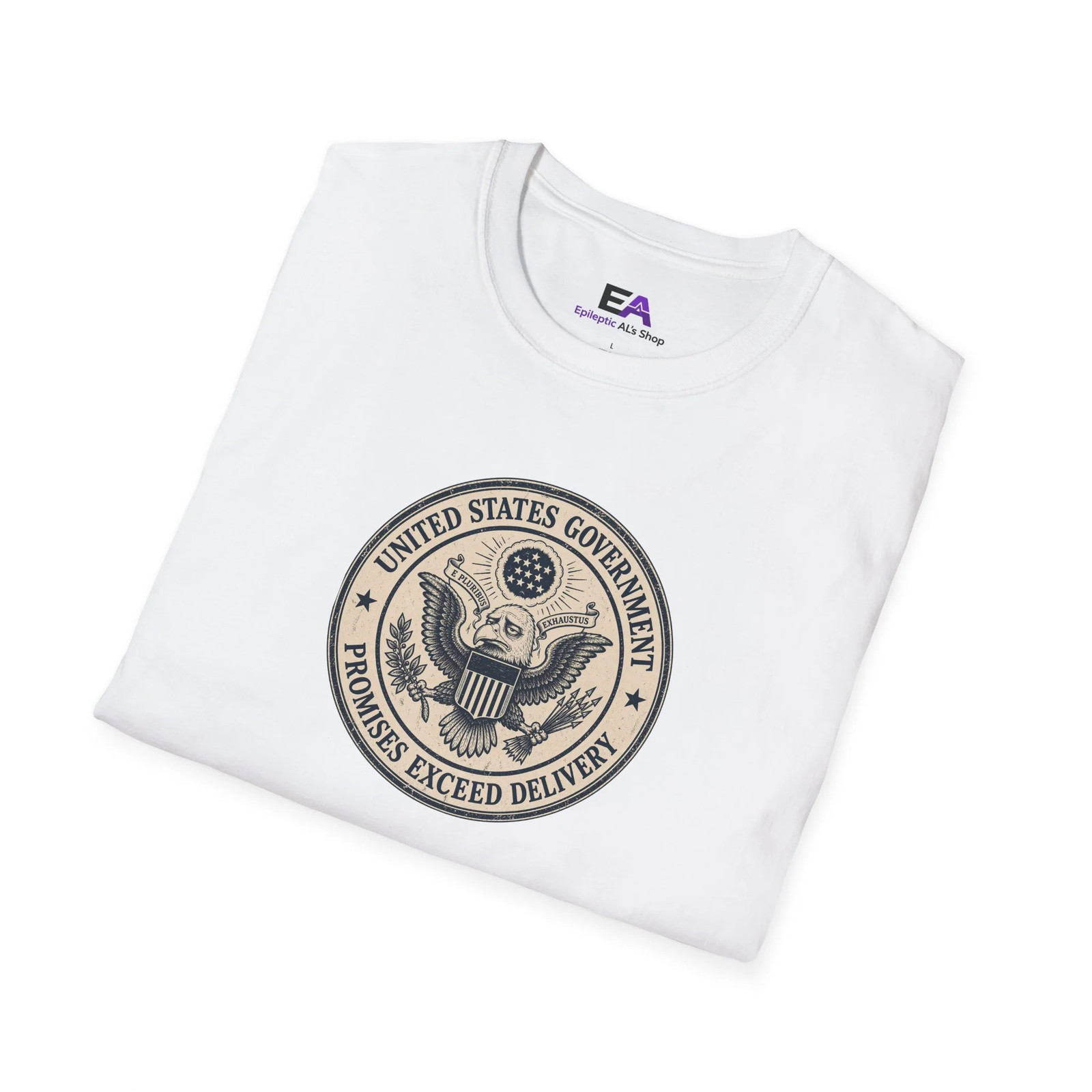 US Government Seal T Shirt Promises Exceed Delivery Funny Unisex Graphic Tee gallery