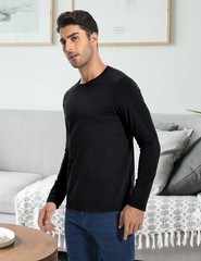 Men’s 2 Pack Long Sleeve Soft Casual Cotton Crew Neck Shirts (Black, Medium)