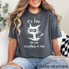 It’s Fine I’m Fine Everything Is Fine Shirt, Cute Black Cat Tee, , 202826