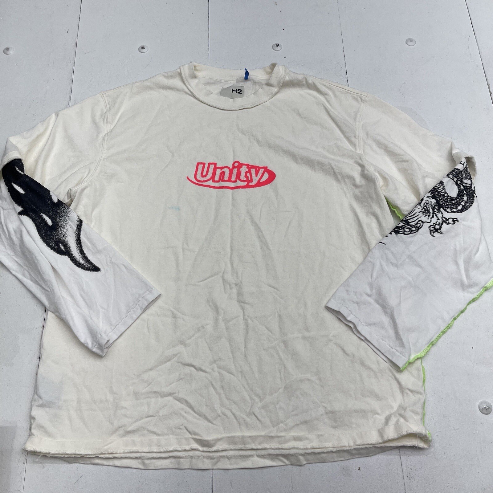 Heron Preston H2 Unity Oversized Long Flames Sleeve T-Shirt White Mens M