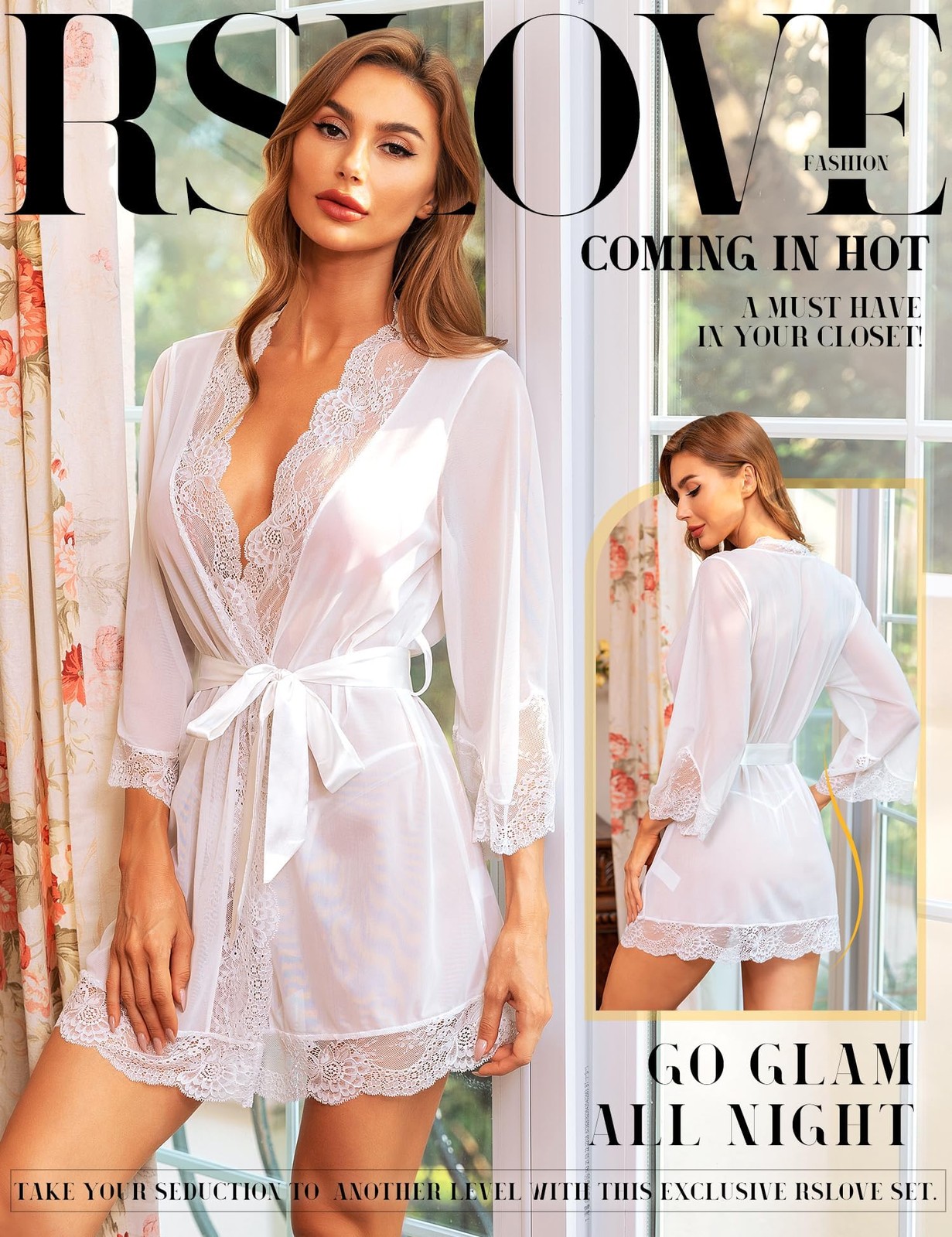 Women Lace Kimono Robe Babydoll Chemise Lingerie Bride Wedding Party Sleep gallery