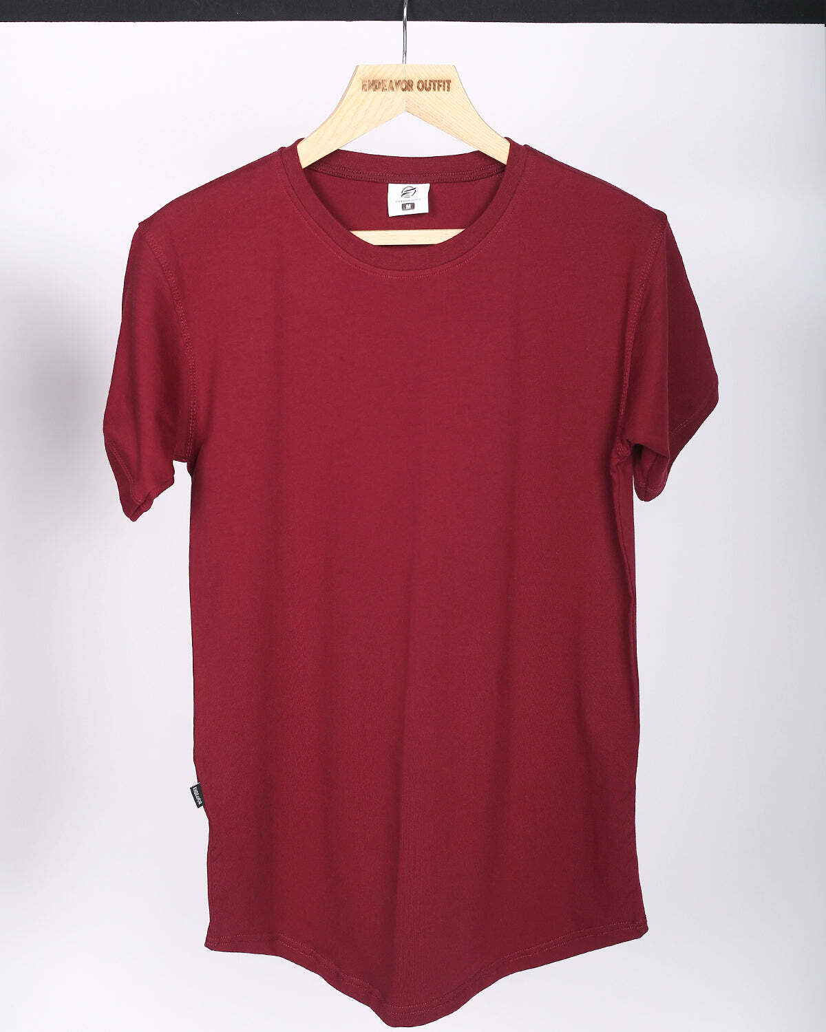 Mens Cotton Crew Neck Athletic Short Sleeve Curved Hem Plain Maroon T-Shirt