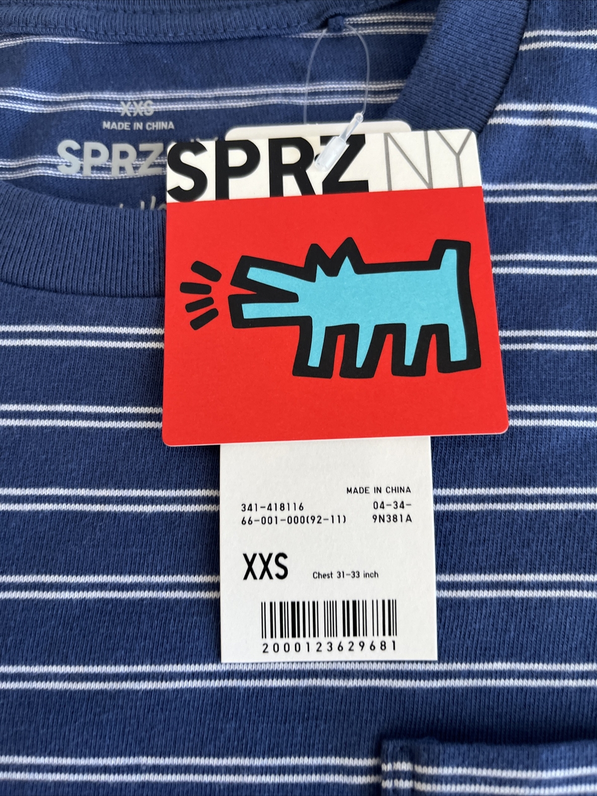 Keith Haring x Uniqlo SPRZ NY Shirt 2XS Striped Pocket Embroidered Pop Art NWT gallery