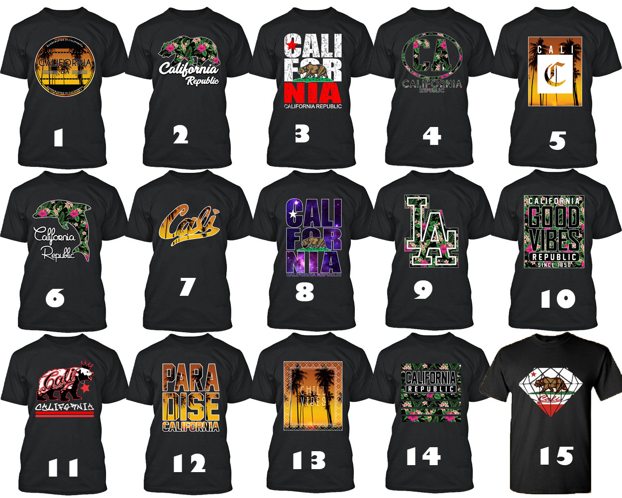 CALIFORNIA TSHIRTS Man UNISEX Cali Life Shirt MULTI DESIGNS California Republic gallery