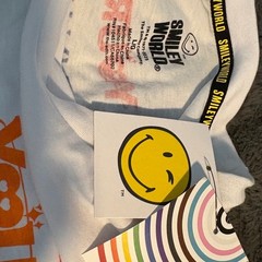 Smileyworld White Long Sleeve Graphic T Shirt Rainbow Text Smiley Faces Size L