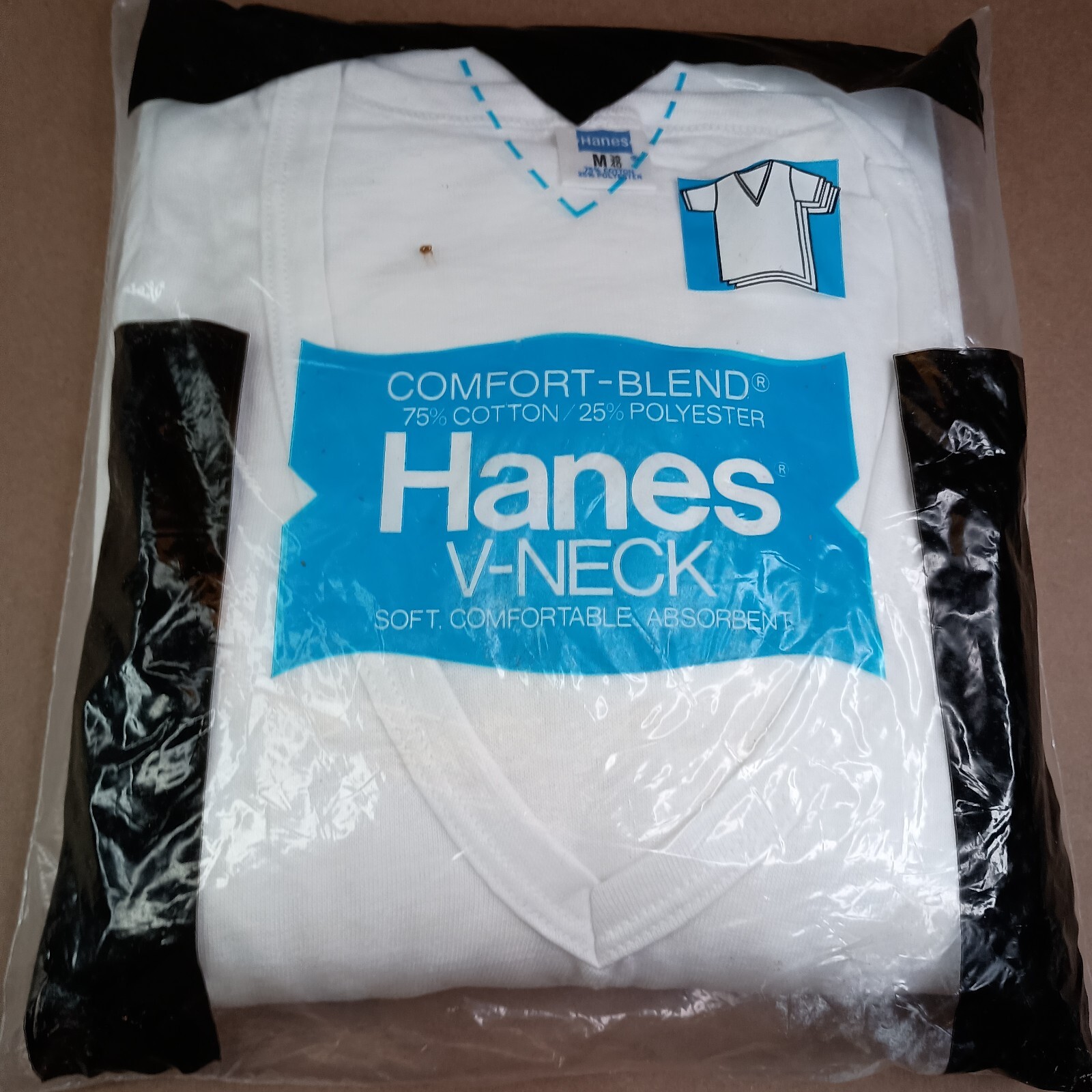 Hanes Vintage Comfort Blend T-Shirts V Neck Men's M Undershirt NOS 1984 Made USA gallery