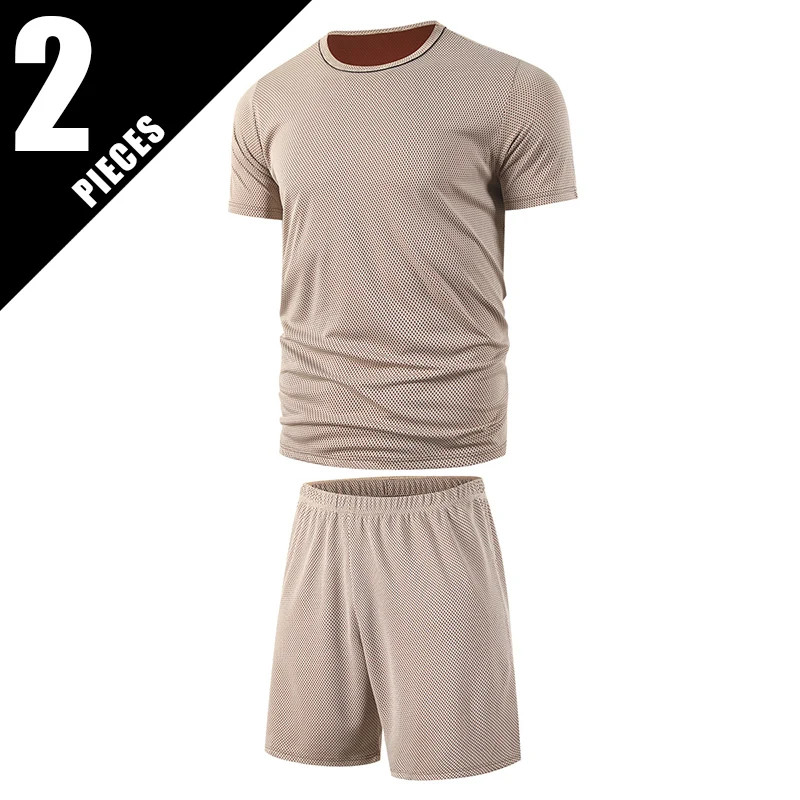 2-Piece Men’s Set Summer Short Sleeved Set Solid Color Quick Drying Sports Loose
