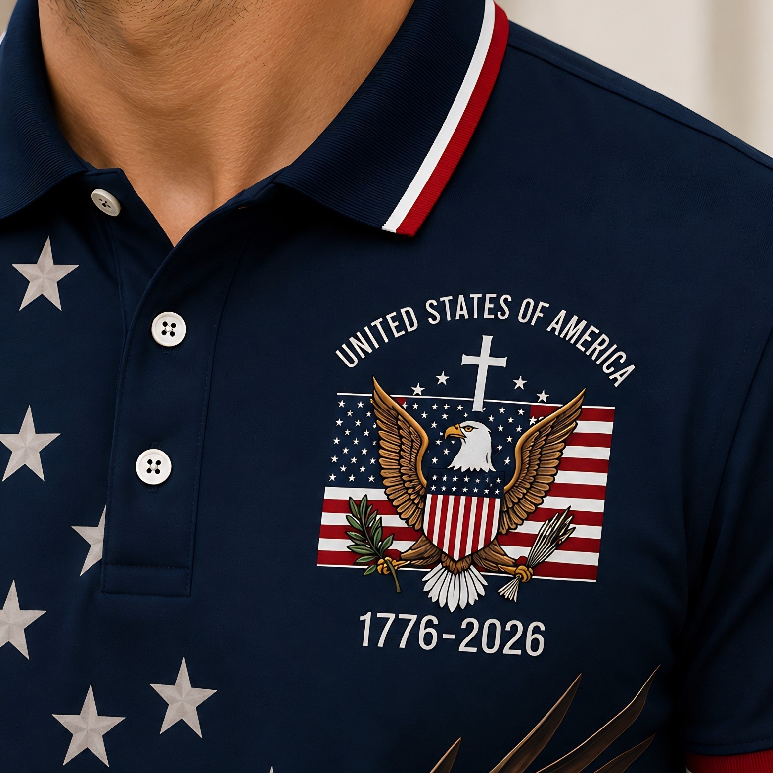 250 Years Bald Eagle US Flag Golf Polo, Patriotic 4th Of July Shirt (S-5XL) gallery