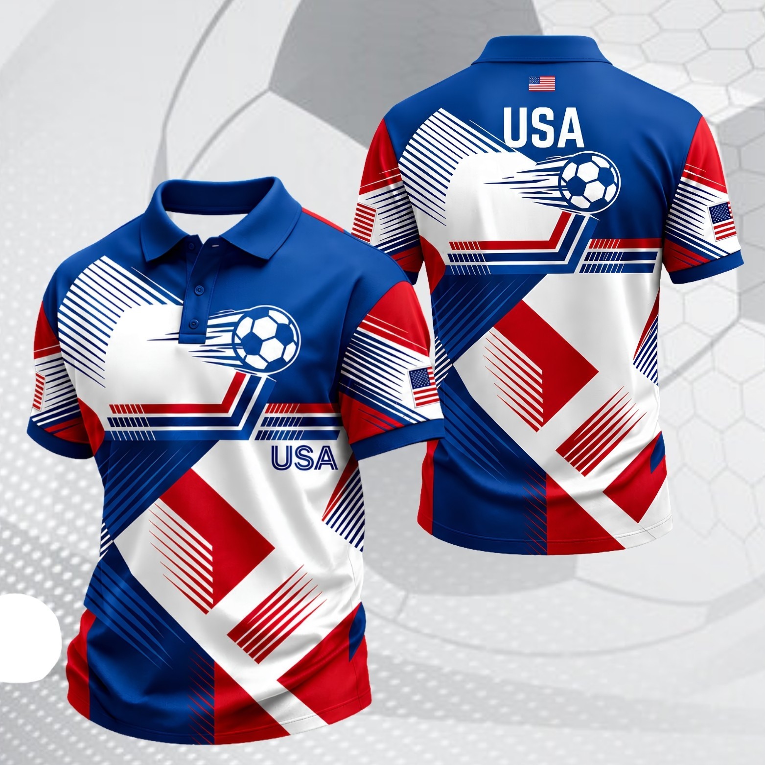 USA Soccer Polo Shirt Mens Patriotic American Flag Soccer Fan July 4th (S-5XL) gallery