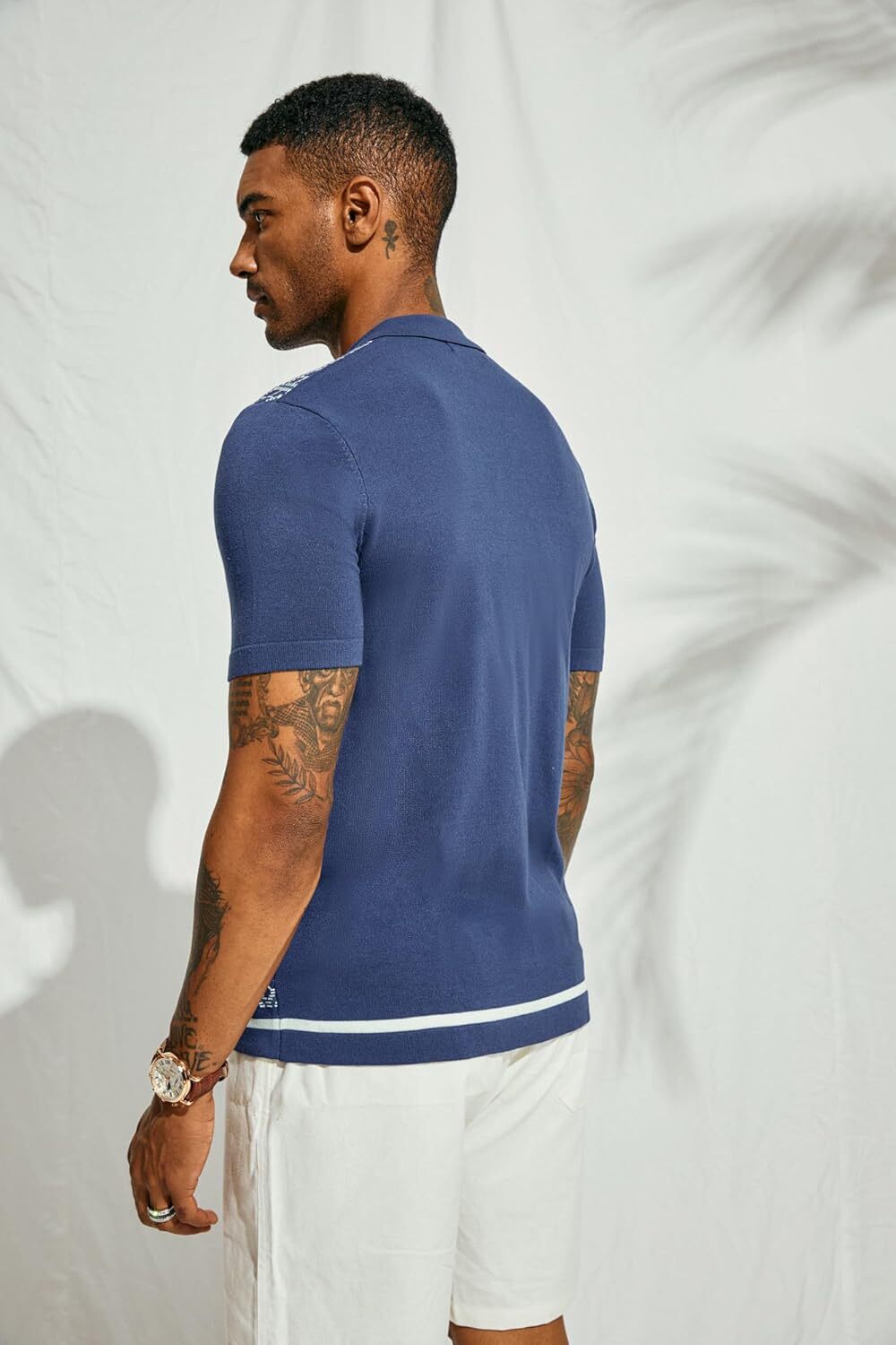 Men's Vintage Knitted Polo Shirt 70s Style Contrast Color Short Sleeve Casual gallery