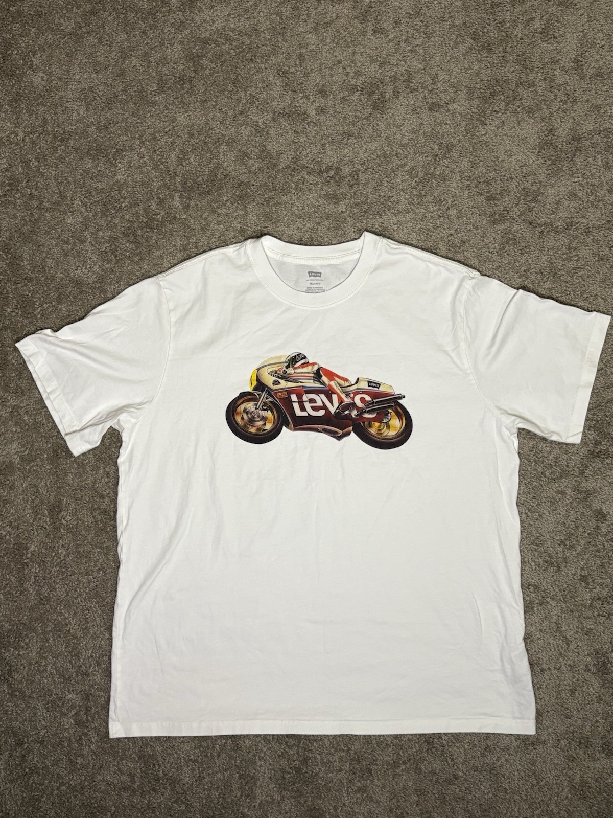 Levi’s Sports Bike Large Mens White T Shirt Short Sleeve Crew Neck
