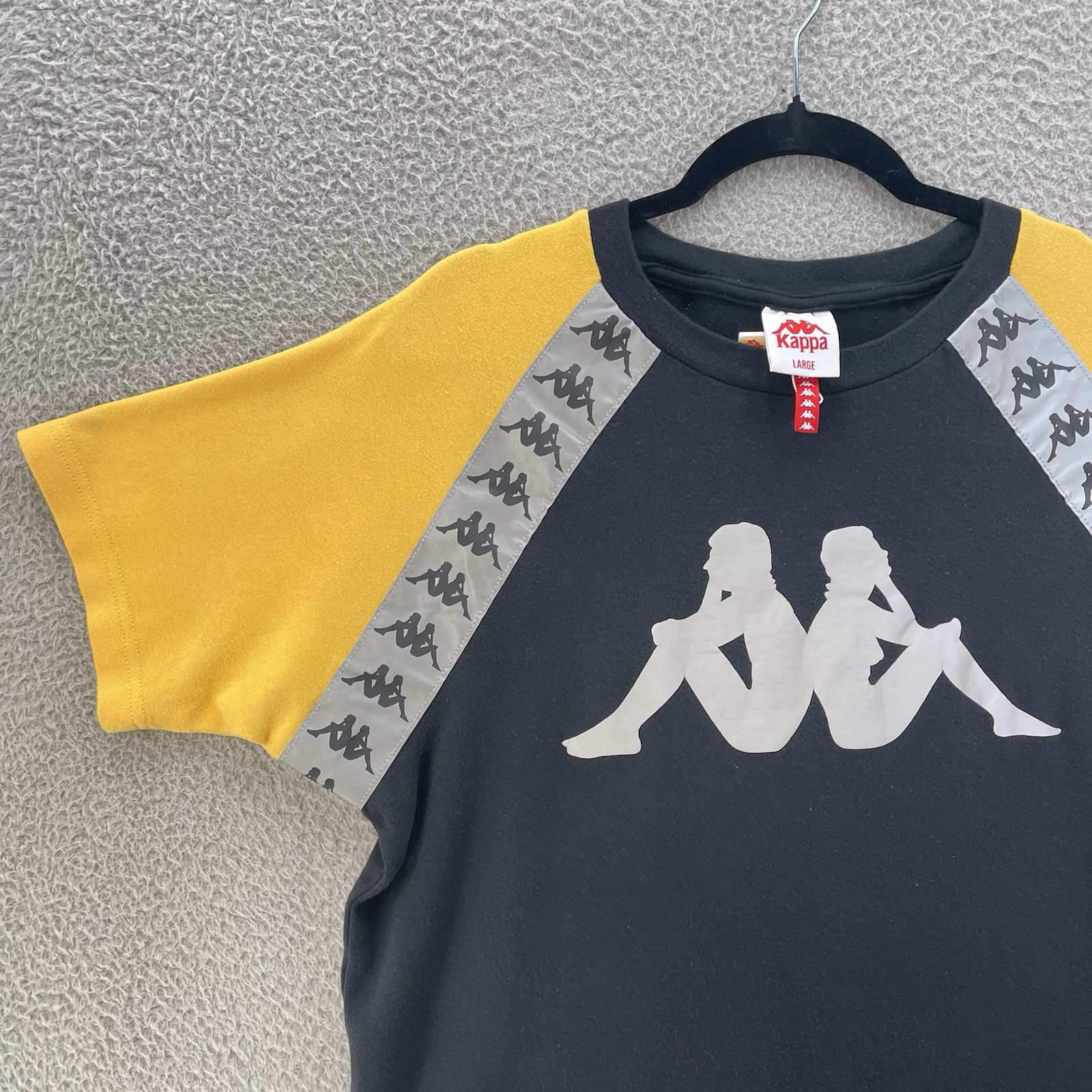 Kappa Banda T-Shirt Men Large Black Yellow 100% Cotton Streetwear Front Logo gallery