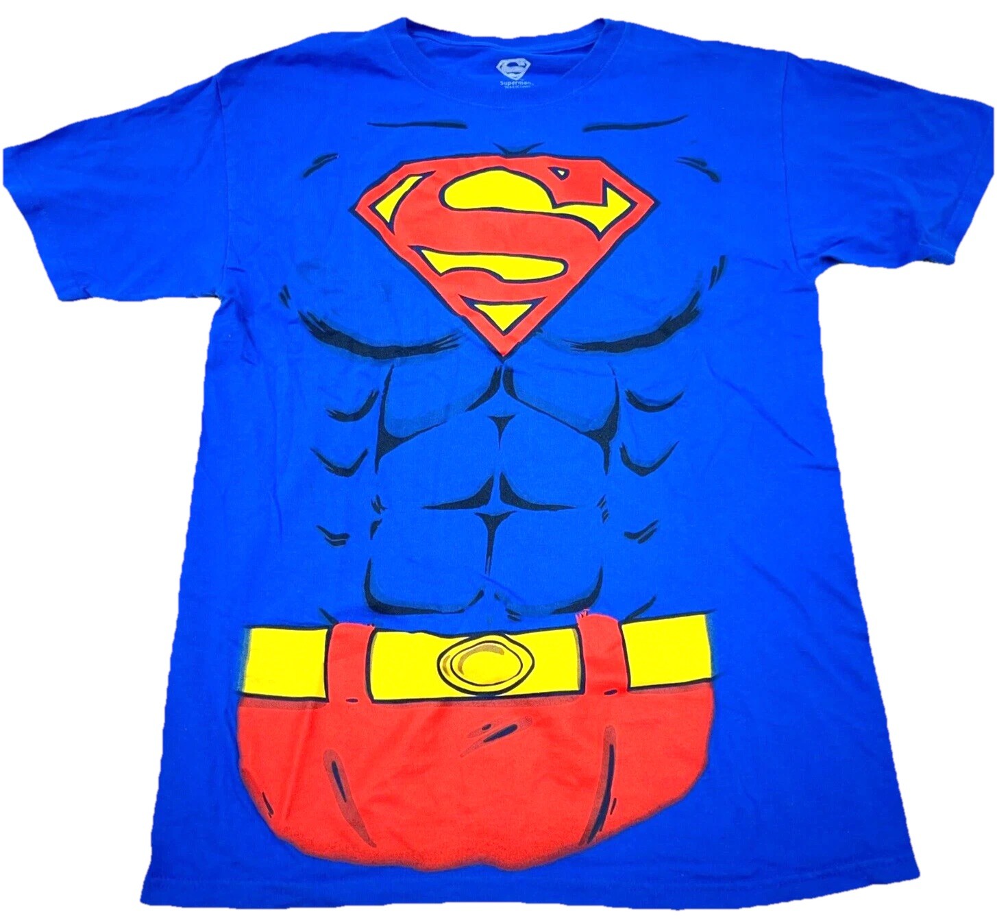 Superman Shirt Men Medium Blue Tee Chest Shield Logo Abs Costume Cosplay Adult *
