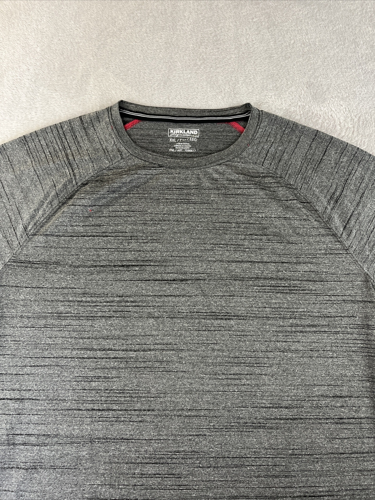Kirkland Men’s Gray Striped short sleeve Active Tee Shirt Size XXL gallery