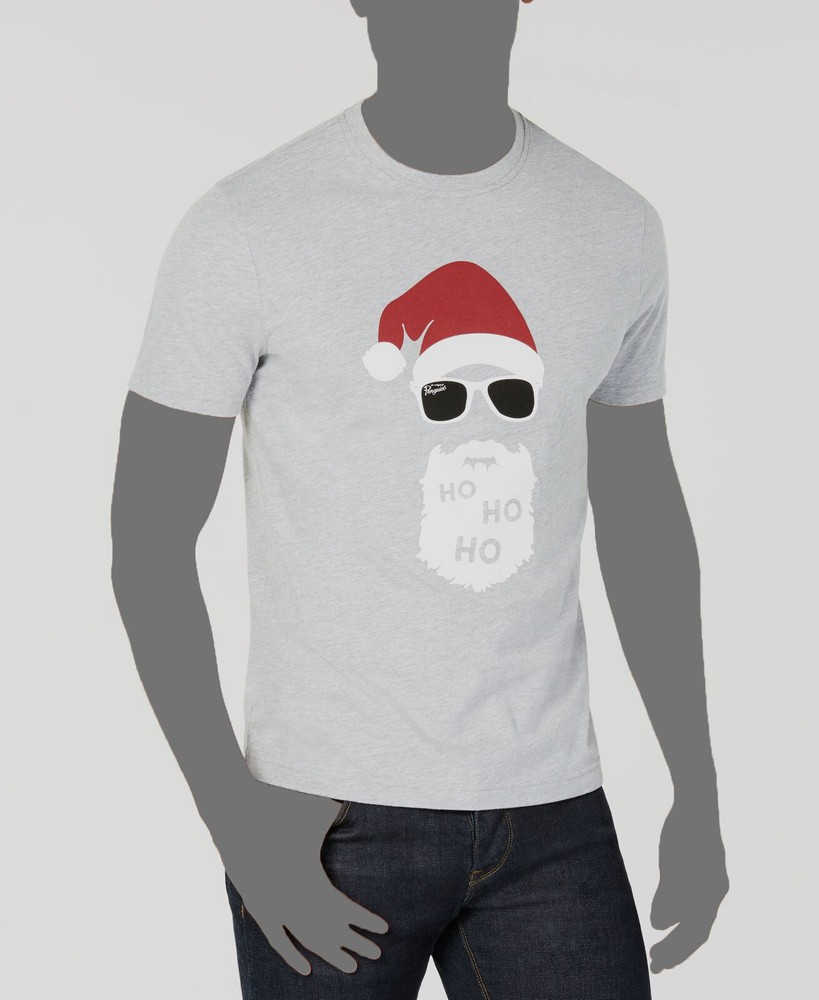 $120 Penguin Men Gray Short-Sleeve Cotton Tee Santa Graphic Crew-Neck T-Shirt S