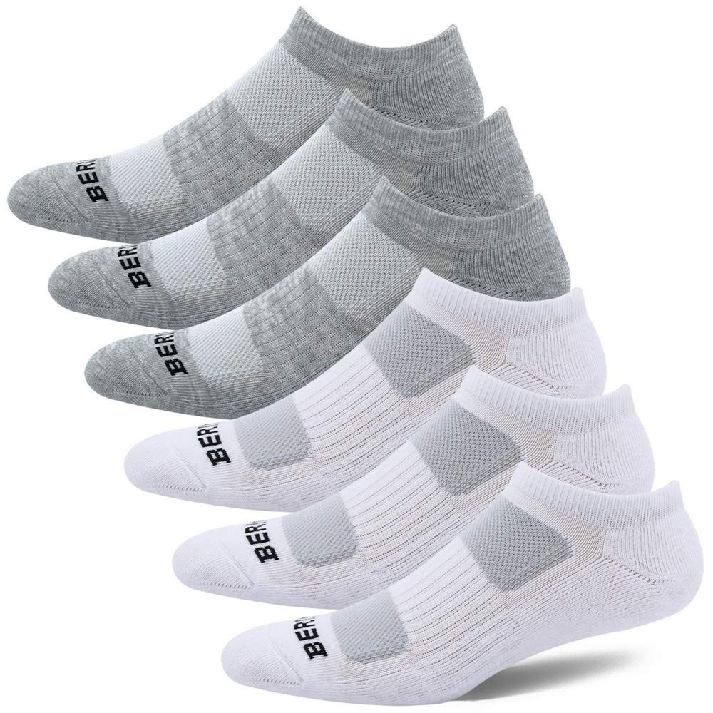 ‘s Athletic Running Cushioned Low Cut Socks, Size 6-9, White/Grey, 6 Pairs
