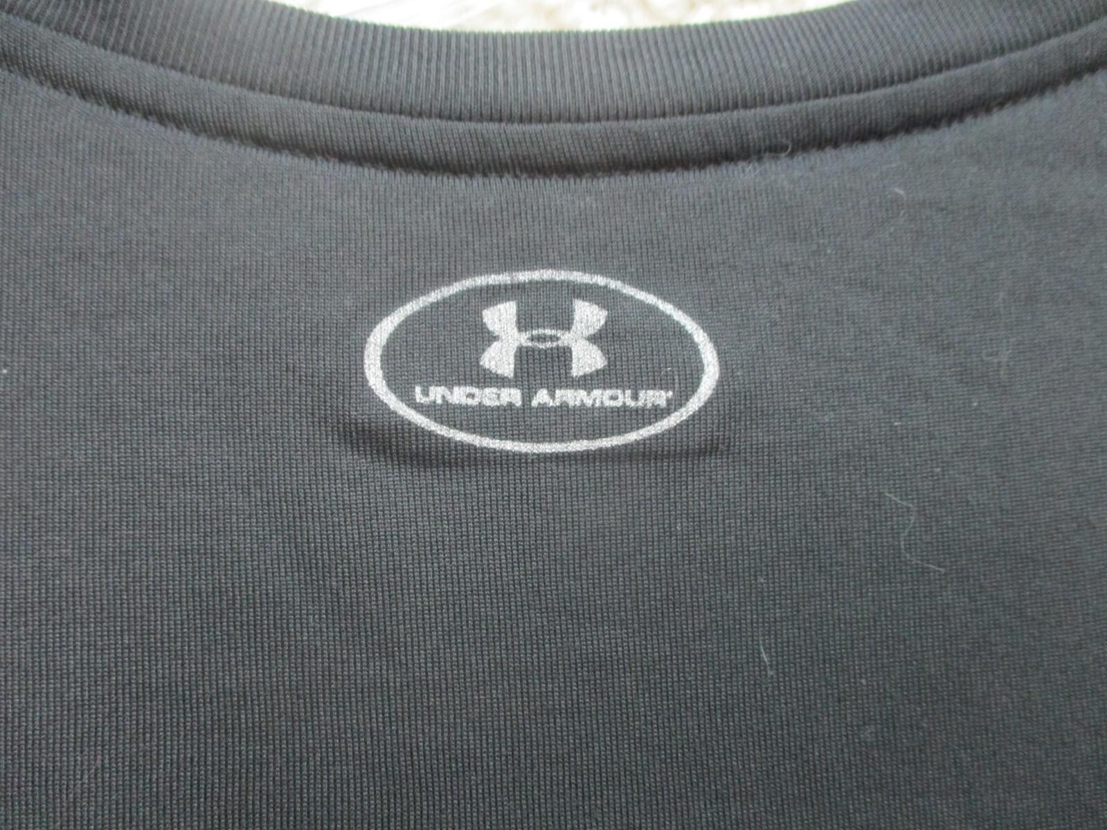 Under Armour Shirt Medium Adult Black Semi Fitted Spell Out Logo Stretch Mens M gallery