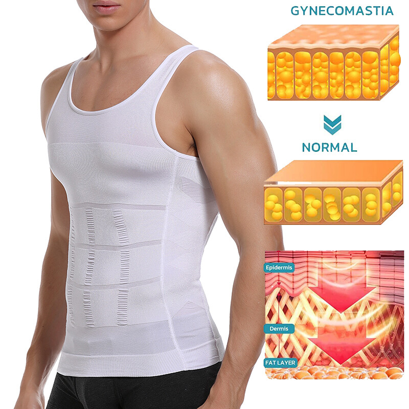 Men Slimming Body Shaper Belly Chest Compression Vest Girdle T-Shirt Tank Top US gallery