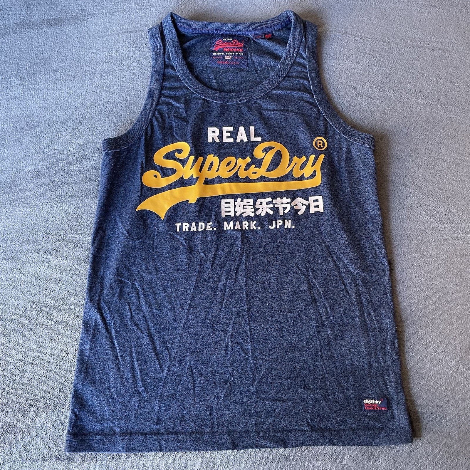 Vintage Super Dry Japan Blue Tank Top Size Medium