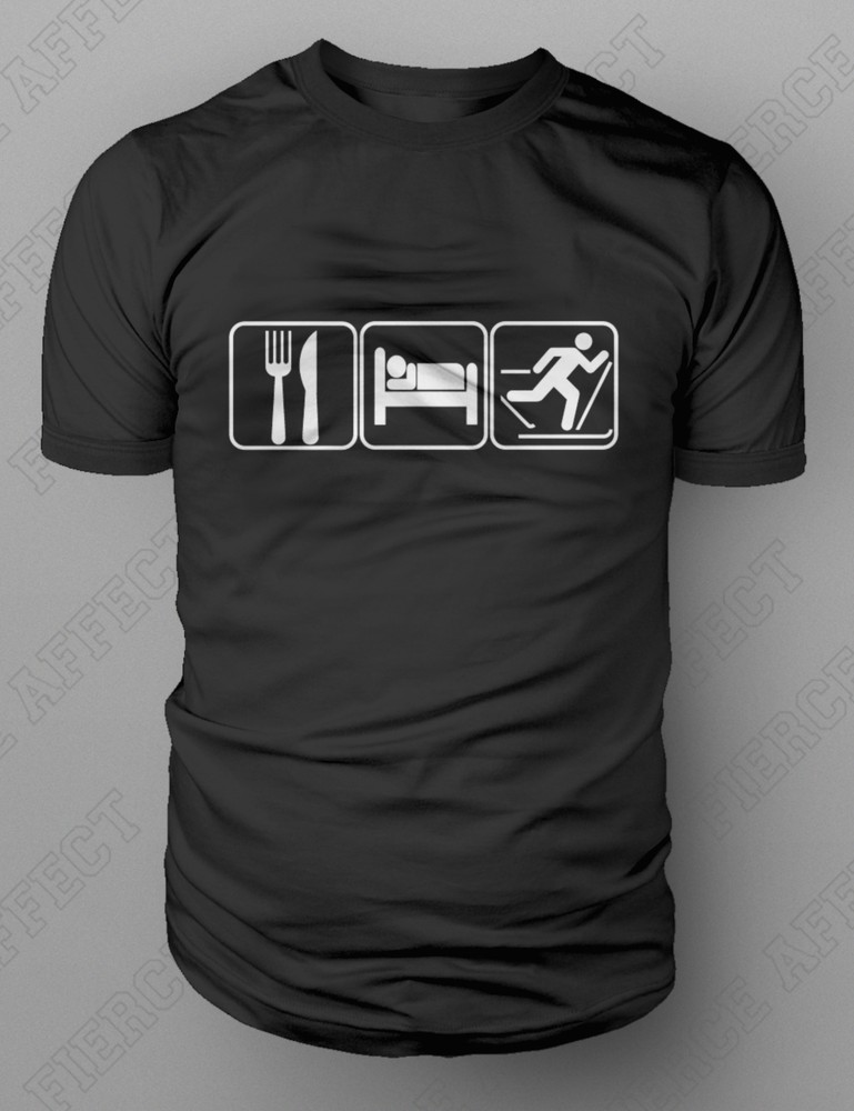 Eat Sleep Ski Tshirt Skiing Downhill Cross-country XC Touring T-shirt M-XXL NEW