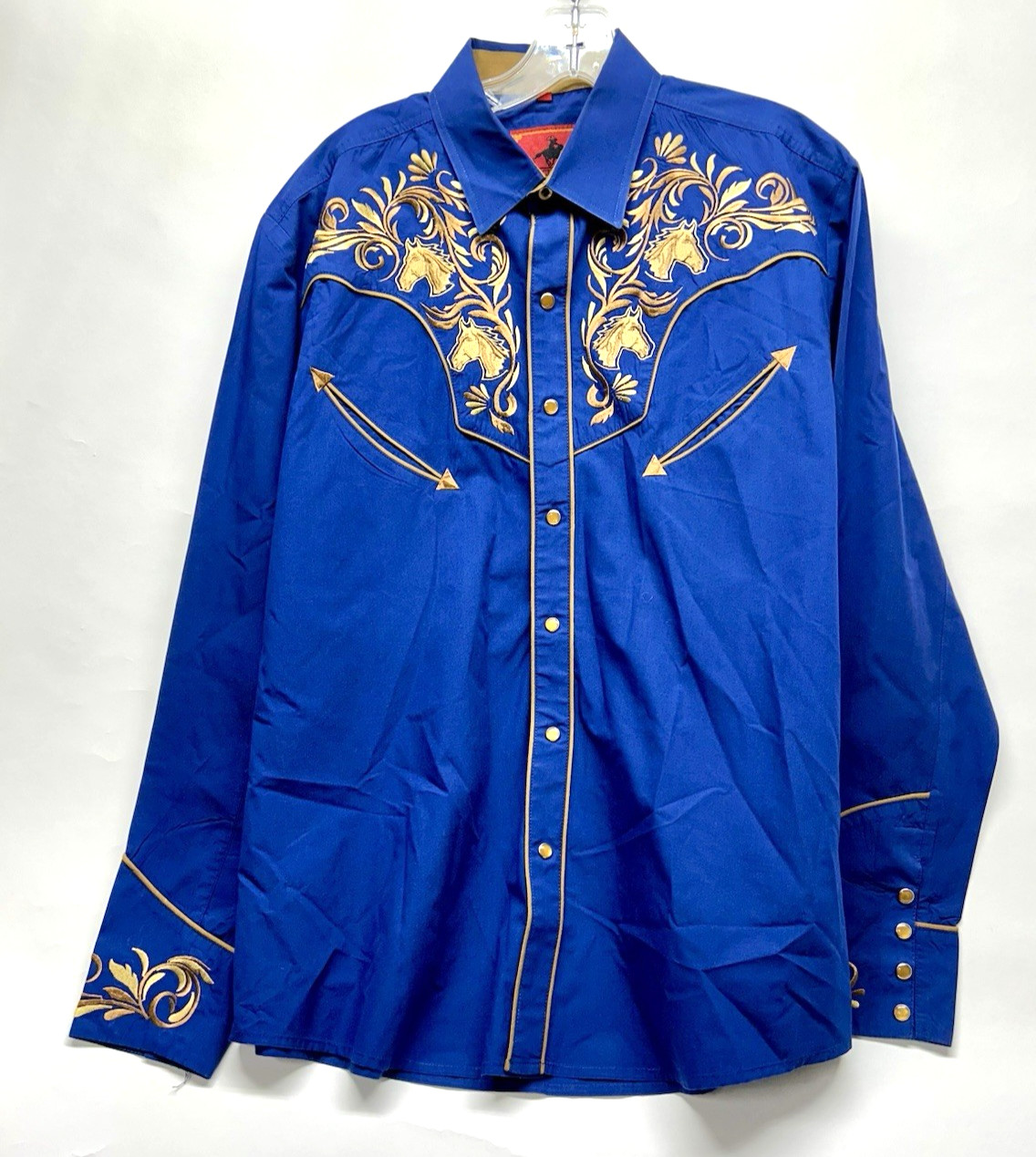 Dificil Slog Western Men’s Large Blue/Gold  Snap Button Cotton Blend Shirt (E4)