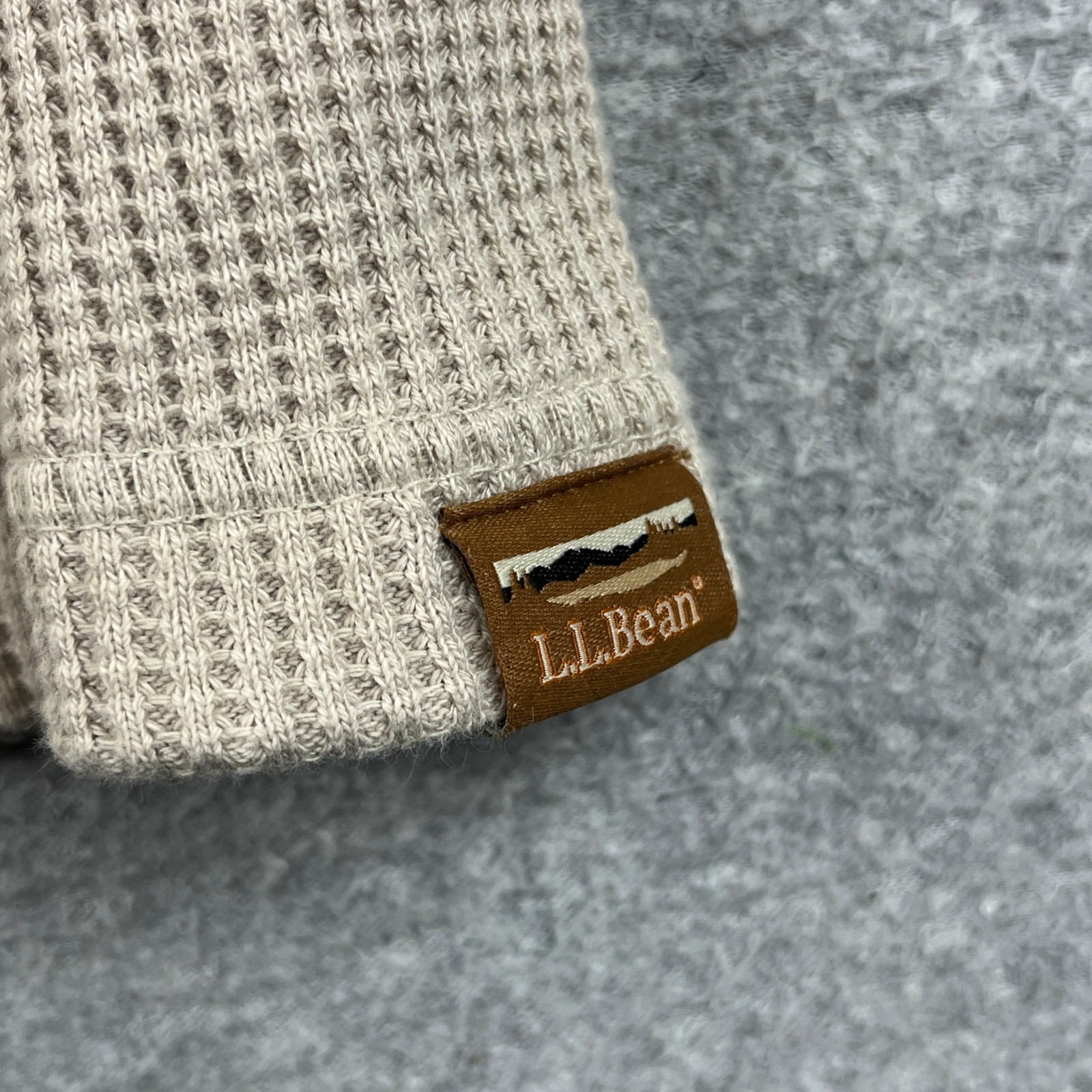 L.L. Bean Signature Waffle Knit Shirt Mens Large Beige Slim Fit Thermal Raglan gallery