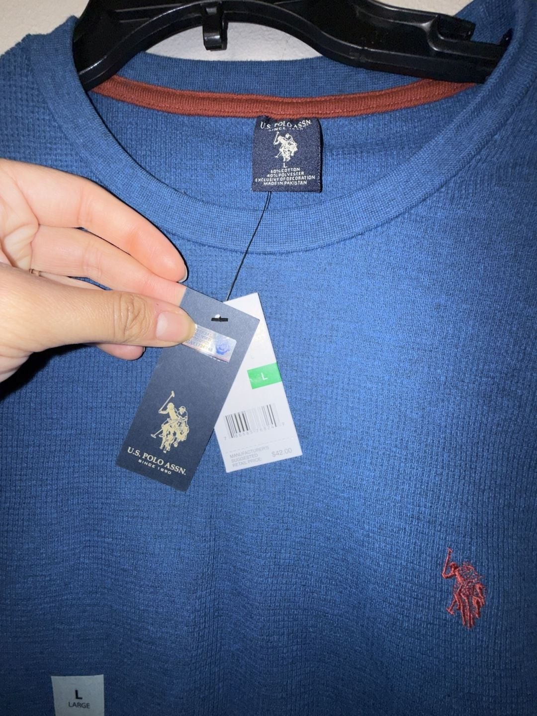 U.S. Polo Assn. Men's Blue Waffle Knit Long Sleeve Thermal Shirt gallery