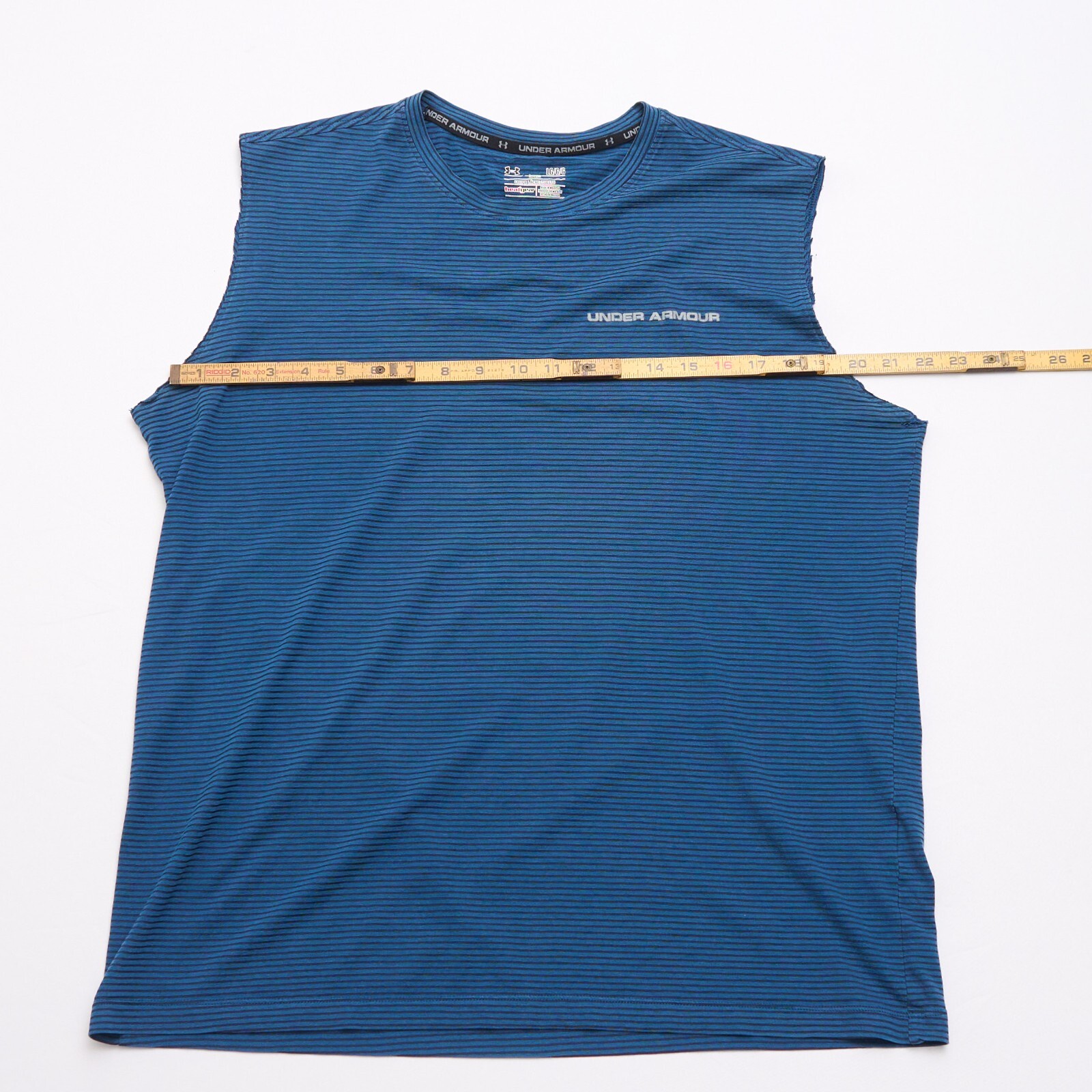 Under Armour Heatgear Blue Striped Sleeveless Tee Men's L Semi-Fitted - Read! gallery