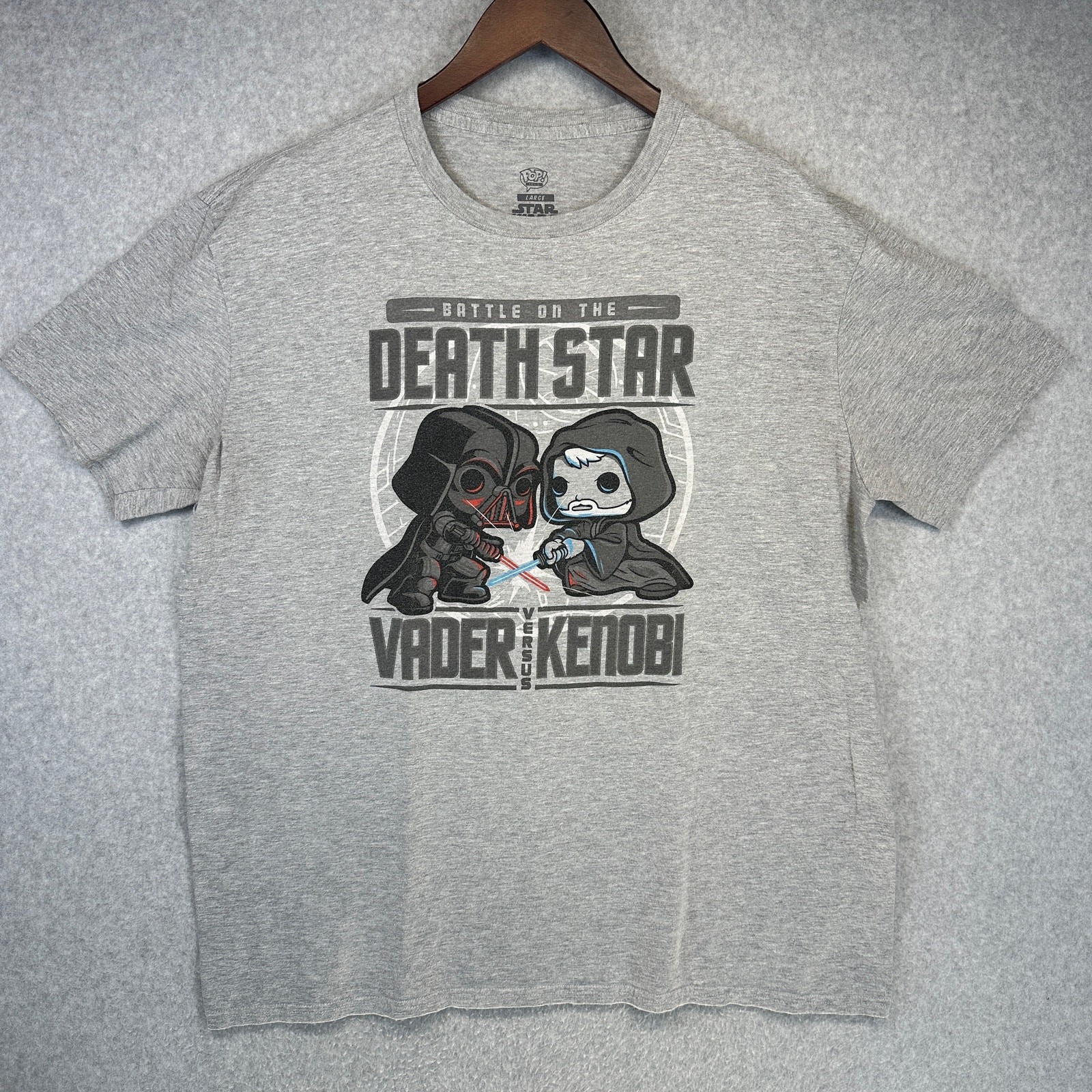 Star Wars T-Shirt Mens Large Gray Pop Battle Of The Death Star Vader Vs Kenobi gallery