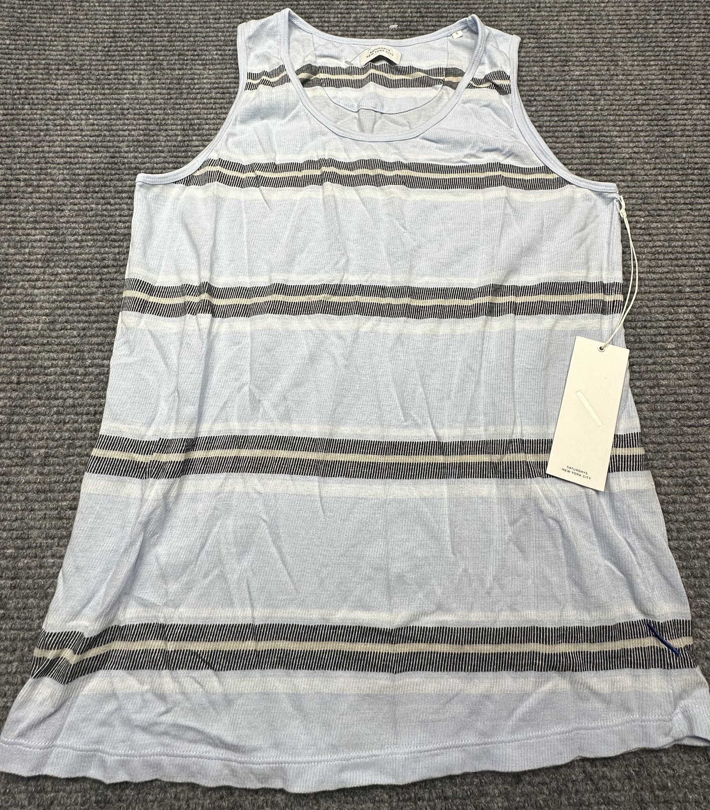 Saturdays New York City Tank Top Mens Small Sky Blue Stripe Nick S Lightweight gallery