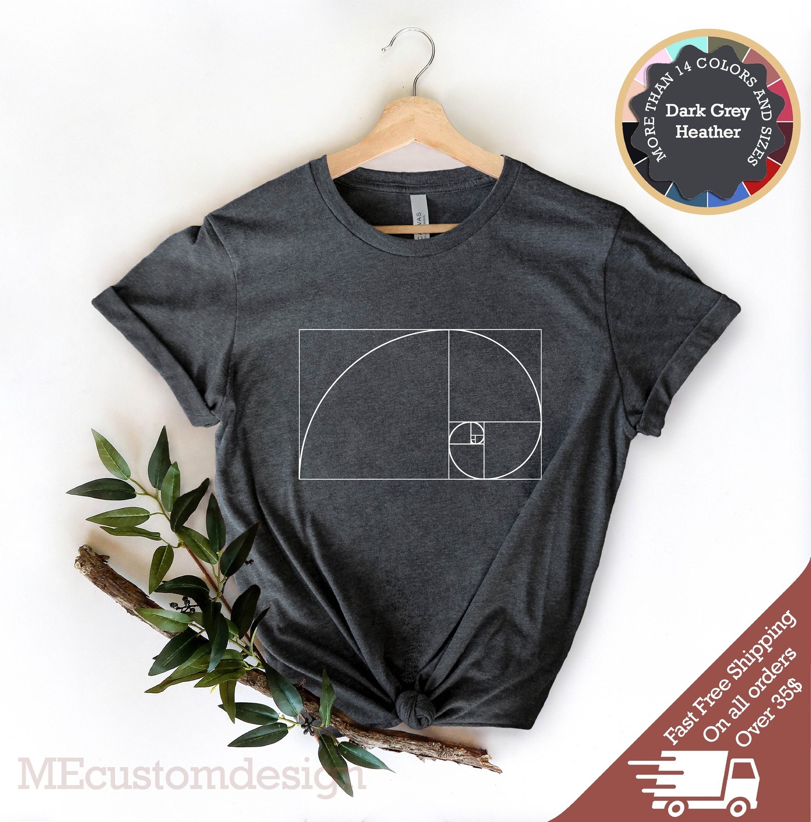 Fibonacci Spiral T Shirt Golden Ratio Math Shirt Sacred Geometry Graphic Tee Mat gallery