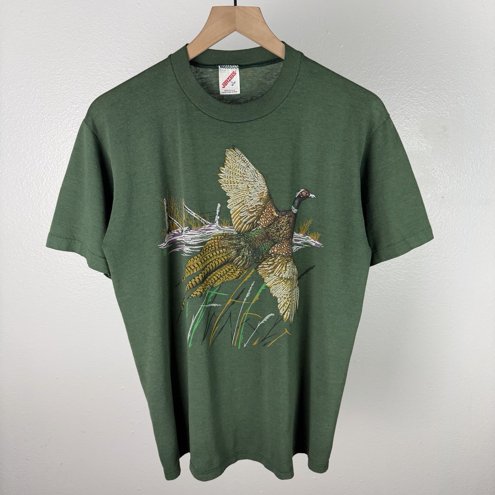 Vintage 80’s Pheasant Bird Graphic USA Single Stitch Hunting T Shirt Size Large