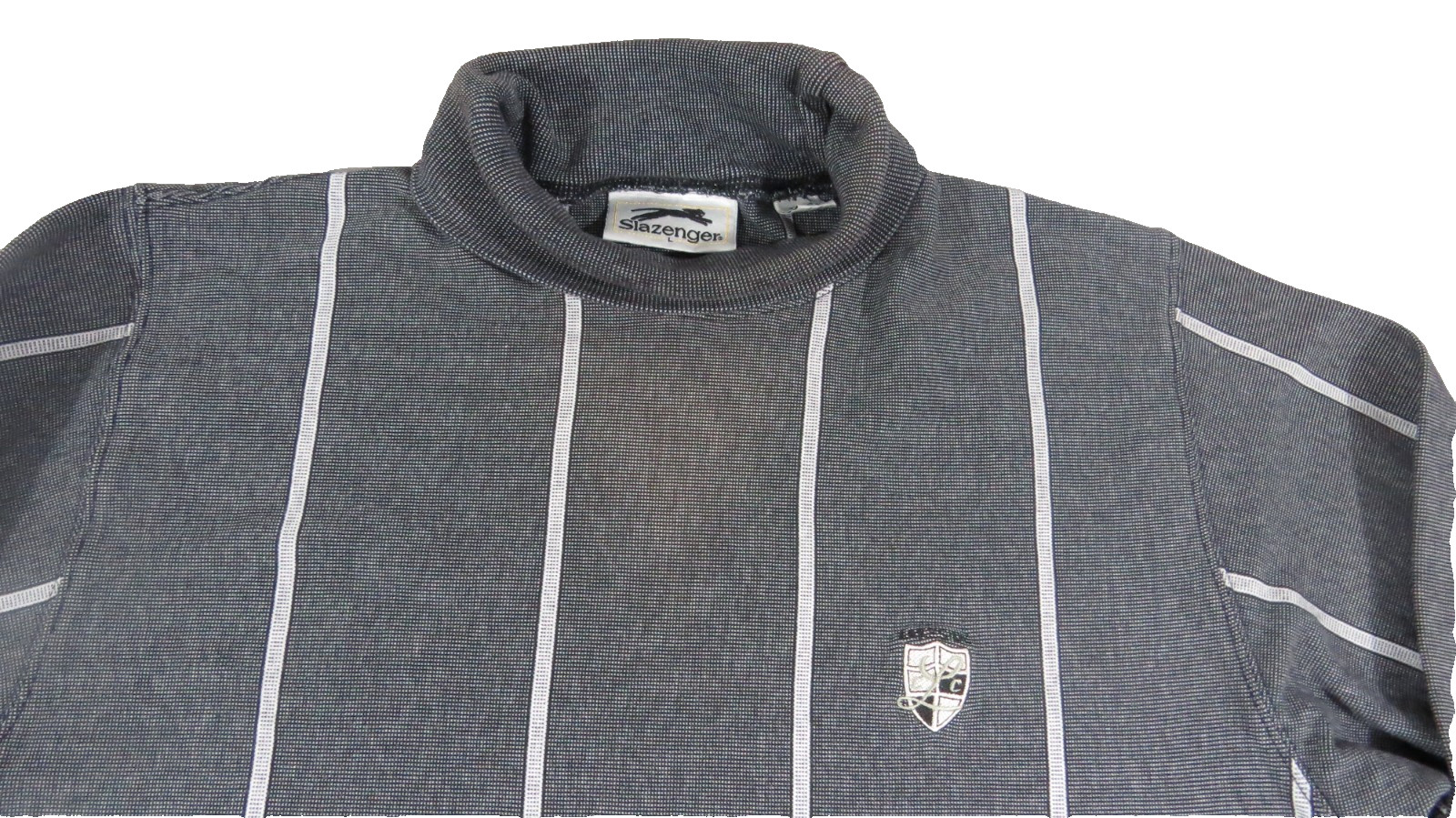 Slazenger Vintage 90s Mock Neck Shirt Men Large Gray White Pinstripe Long Sleeve gallery