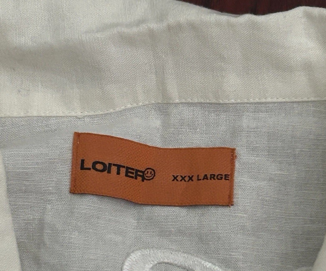 Loiter Embroidered Mens 3XL Linen Cotton Short Sleeved Shirt Oasis Cream gallery