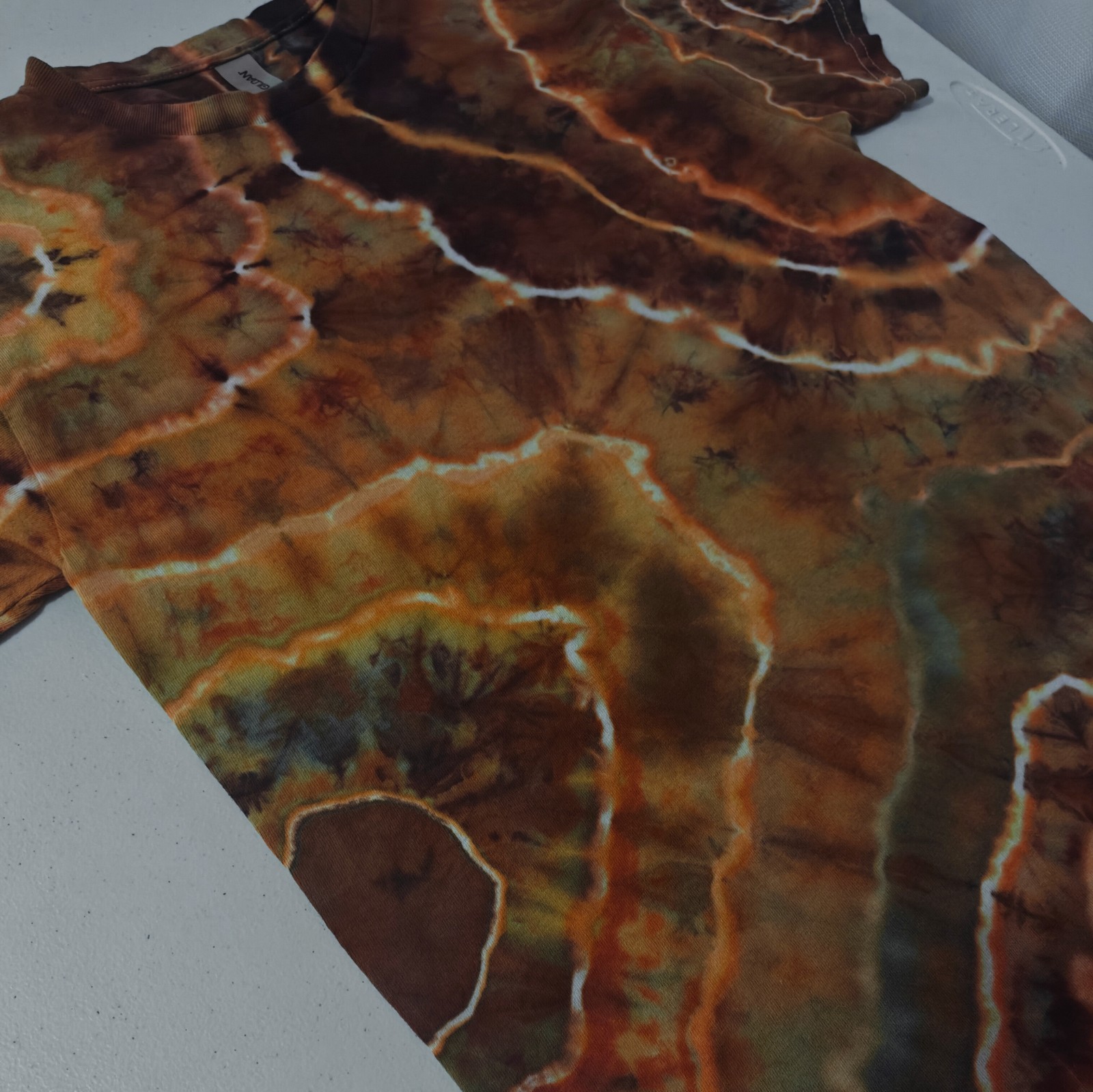 Geode Ice Tie Dye T-Shirt Gildan Adult S Small Orange Brown Earthy Handmade New gallery
