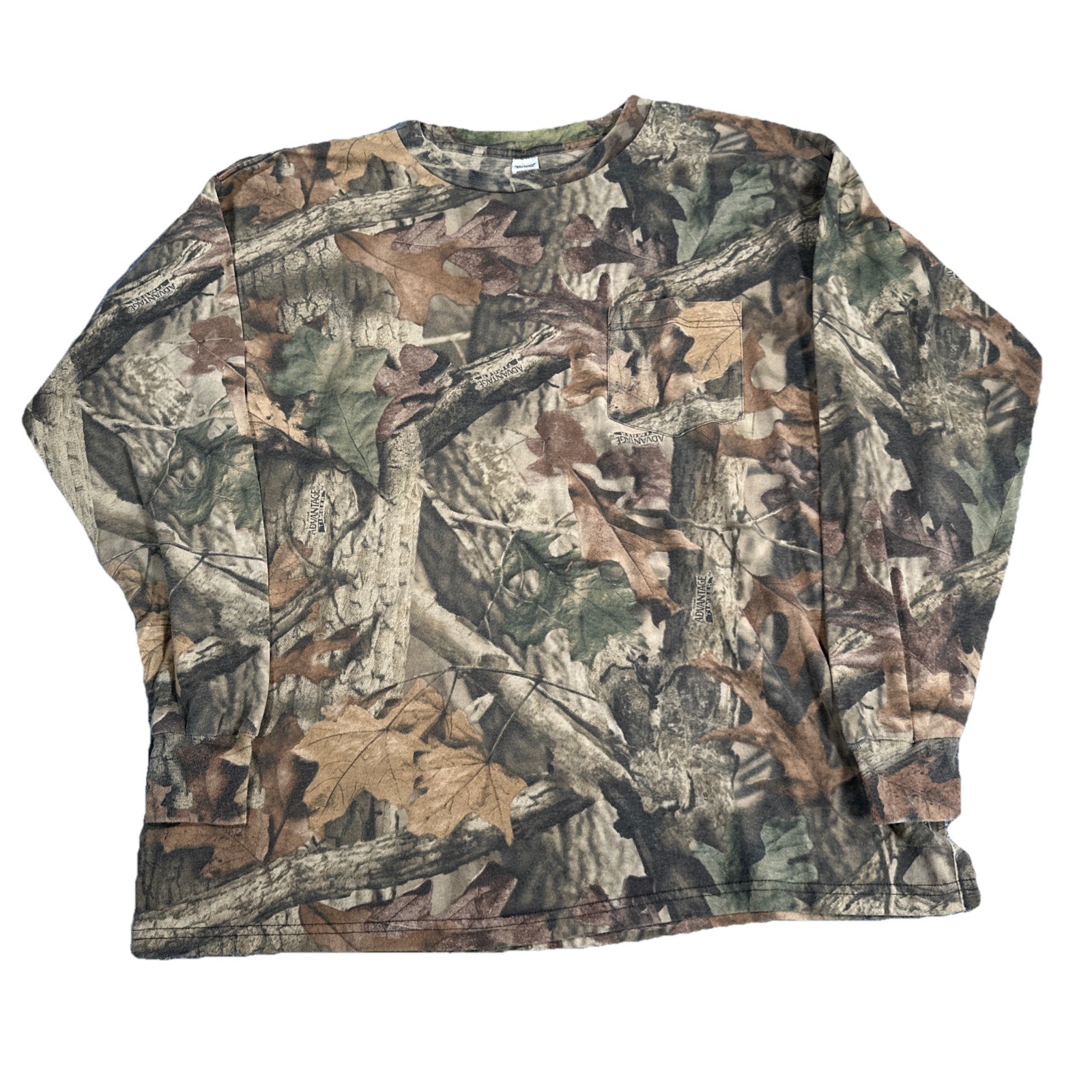 VTG XL Realtree Advantage Timber Camo Long Sleeve Pocket Hunting T-Shirt USA gallery
