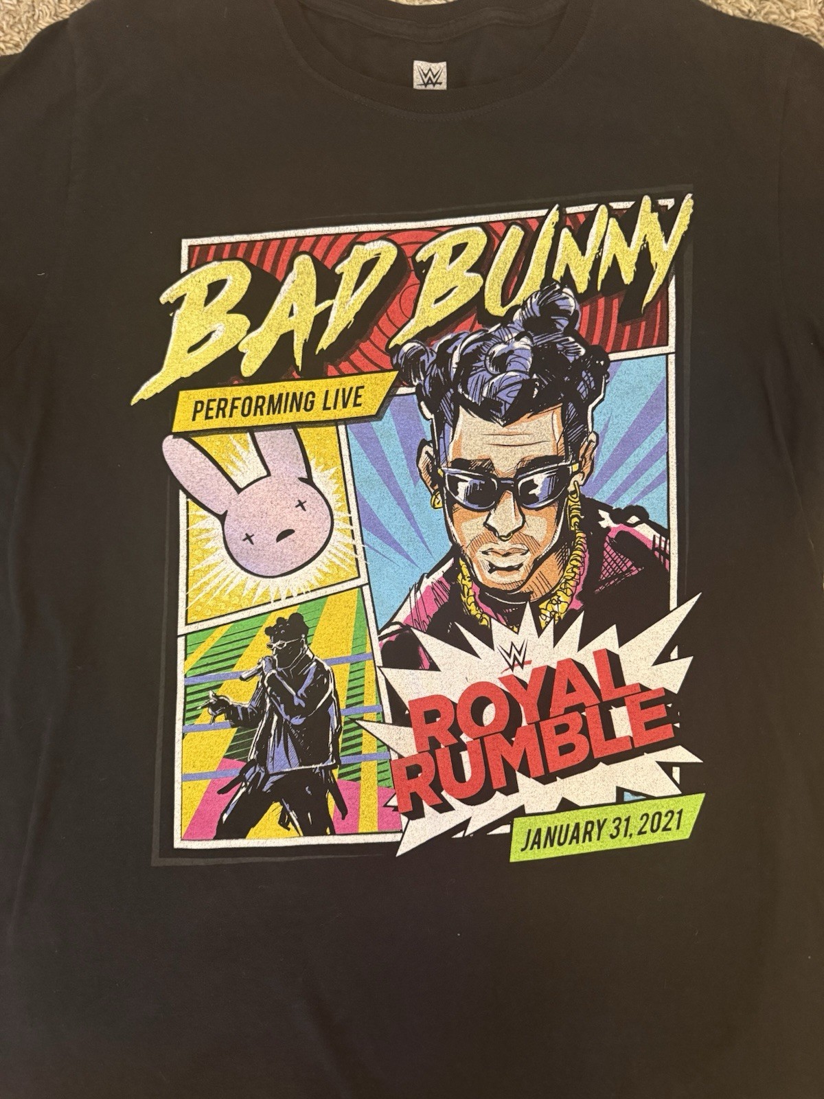 Bad Bunny Performing Live Royal Rumble January 31,2021 Tshirt Size Large Black gallery