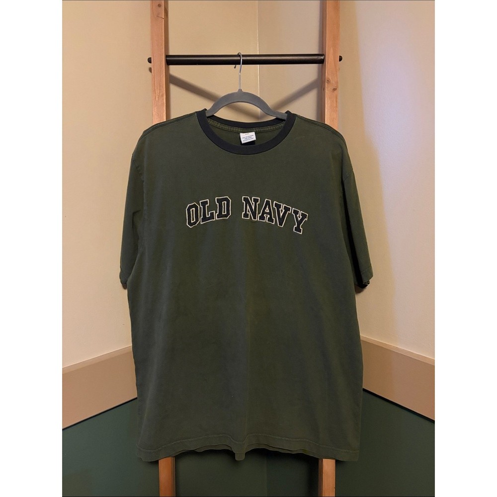 Vintage Old Navy Olive Green Tee with Black Ringer Neck XXL