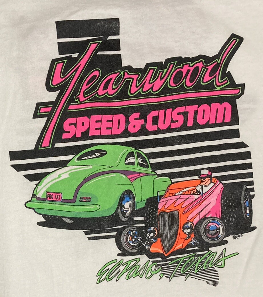 Vintage 1980s Yearwood Speed & Custom Hot Rod Car Men's XL T-Shirt El Paso Texas gallery