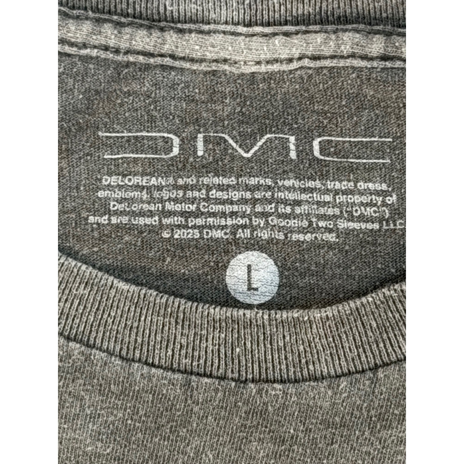 DMC DeLorean Car Graphic T-Shirt Mens Large Gray Acid Wash Goodie Two Sleeves gallery