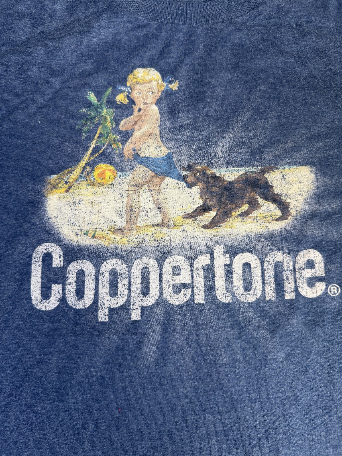 Coppertone Shirt Mens M Blue Beach Graphic Crew Neck Cotton Blend Tagless gallery