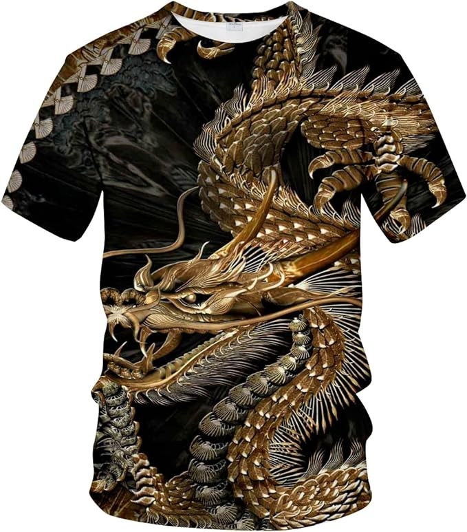 Gold Dragon Men’s Short Sleeve T-Shirt Black Size Medium