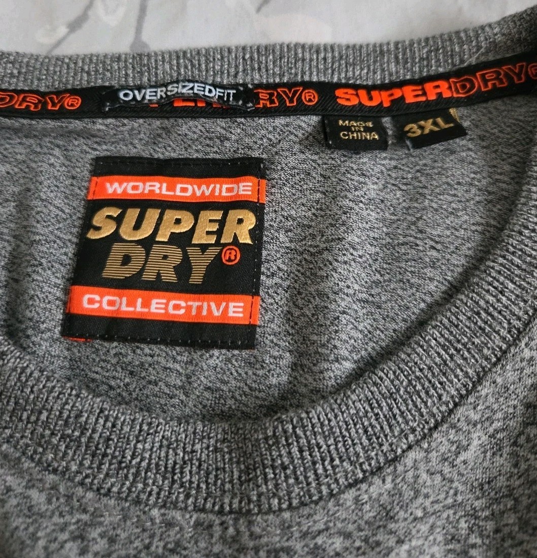Men's 3XL Superdry Grey / White Grit T-Shirt. Multicoloured Logo. Great Cond. gallery