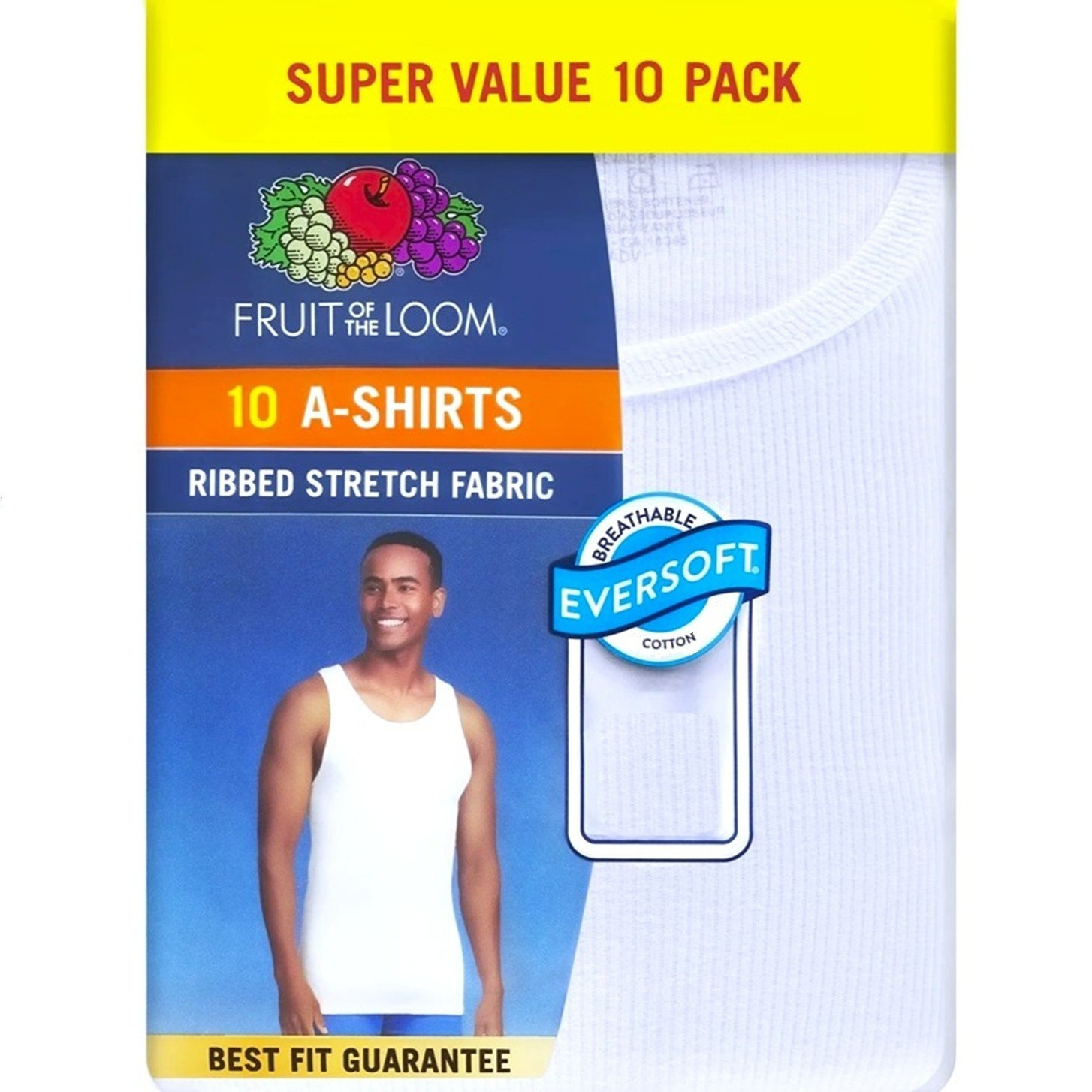 FRUIT OF THE LOOM Men's size S(34-36) A-SHIRTS 10-Pack WHITE ~ New in Package gallery
